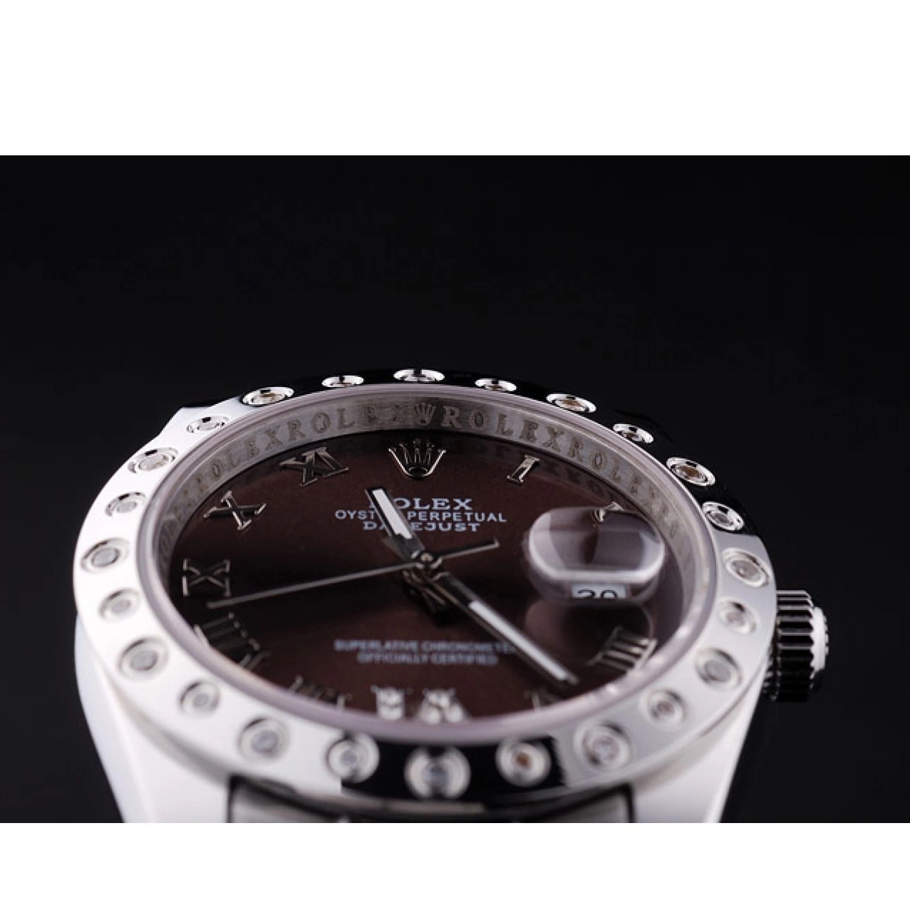 Aaa fake watches Datejust Brown 7466 Dial Rolex Diamond Bezel 0710